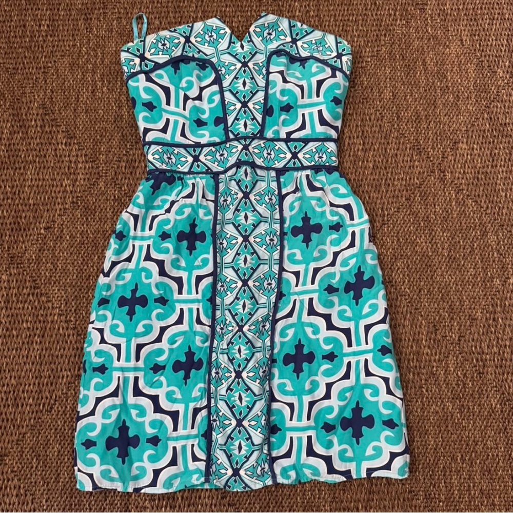 Annie Griffin Turquoise and White Strapless Dress
